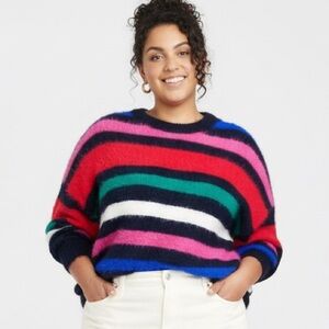 A New Day Fuzzy Colorful Striped Sweater Size XXL Soft Cozy Crewneck Pullover